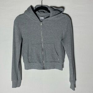 Aritzia TNA Grey Waffle Knit Cropped Zip Hoodie S